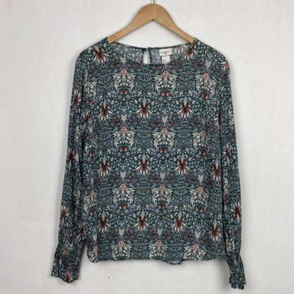 H&M x William Morris & Co 10 Floral Print Top Blouse Green Blue Burgundy - Picture 2 of 12
